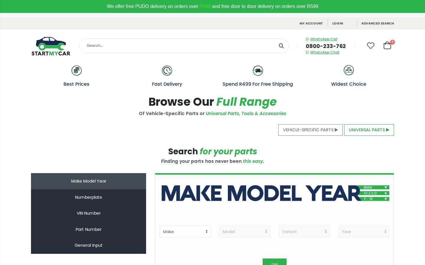 startmycar.co.za homepage screenshot