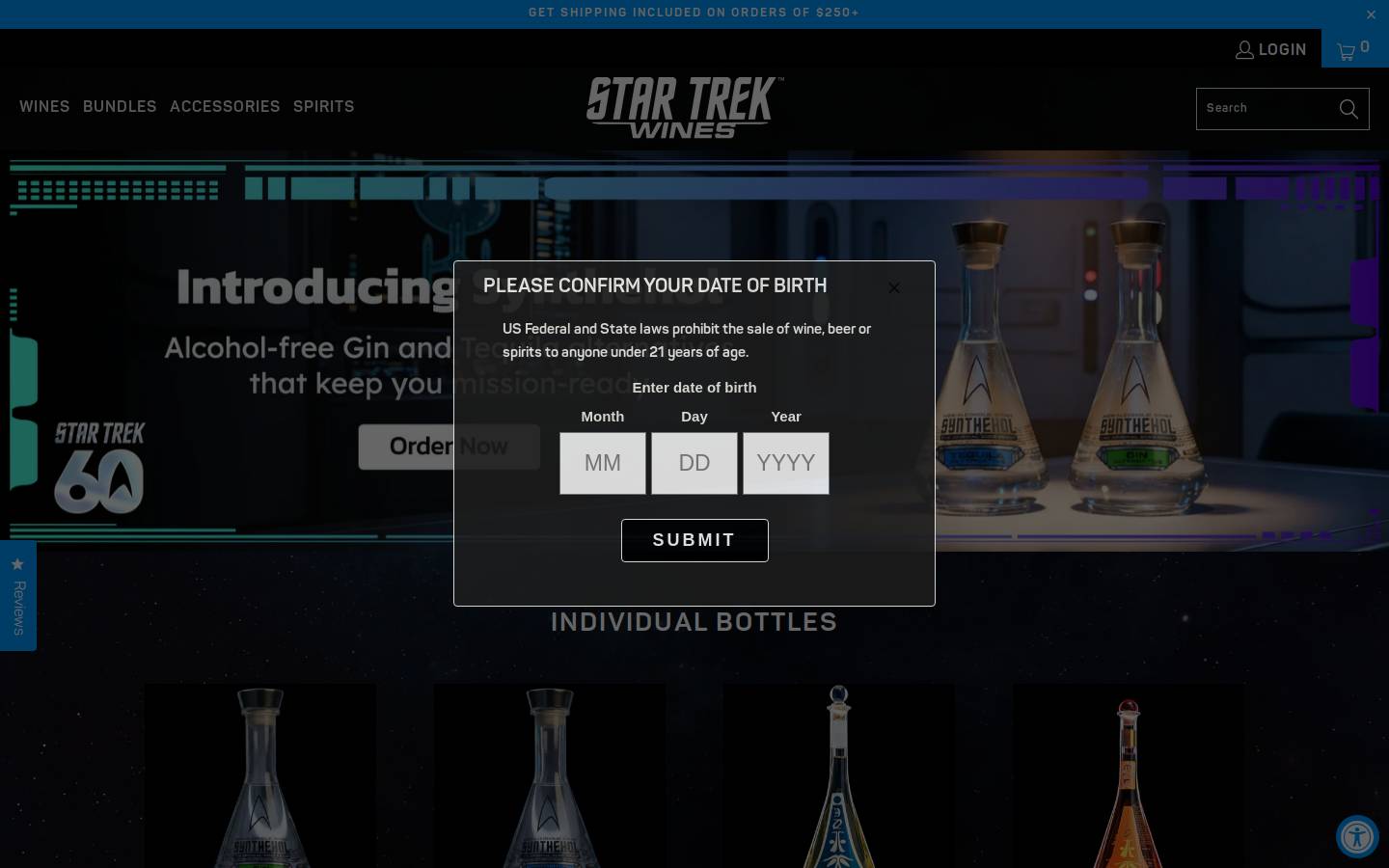 Startrekwines homepage screenshot
