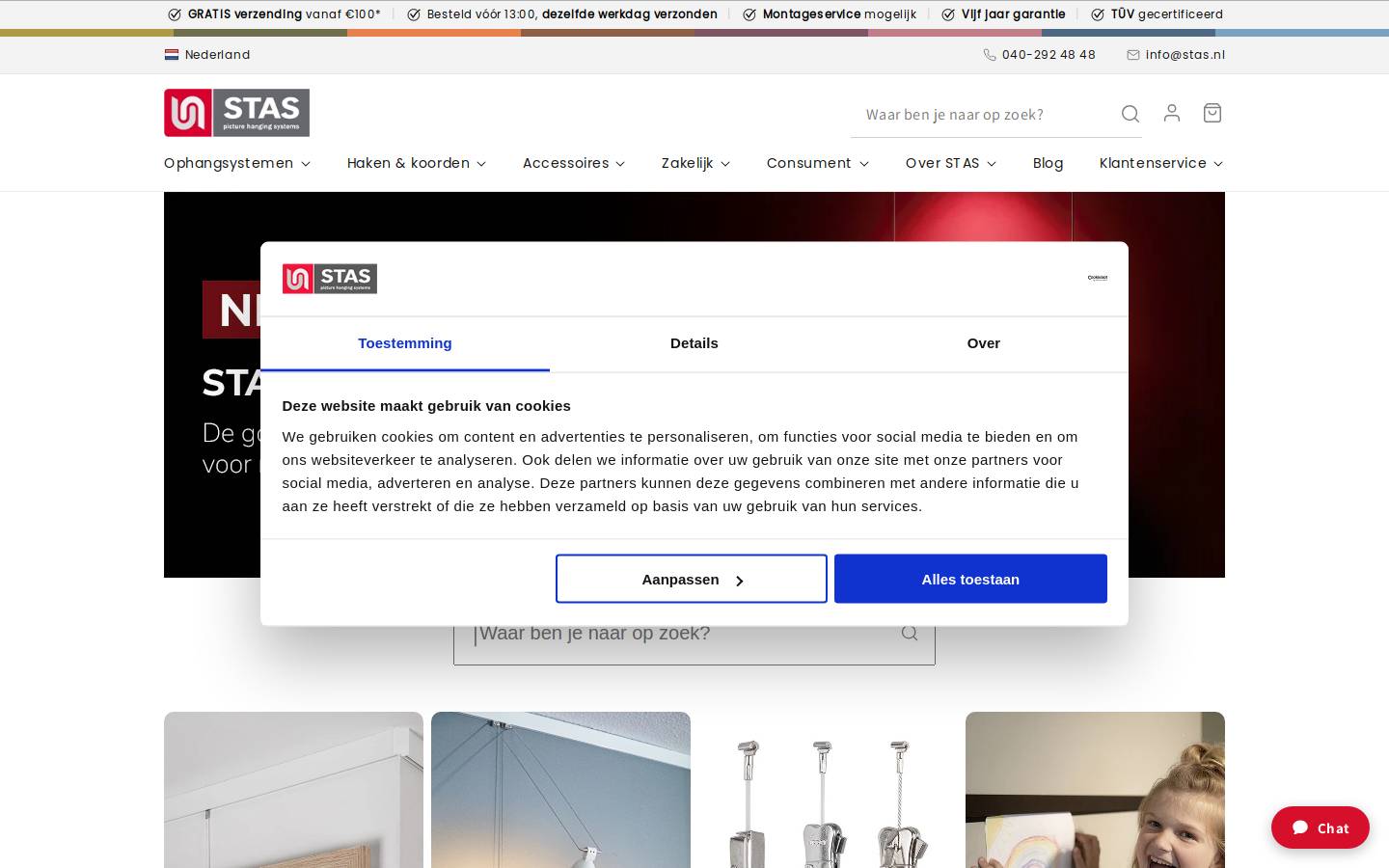 STAS picture hanging systems homepage screenshot