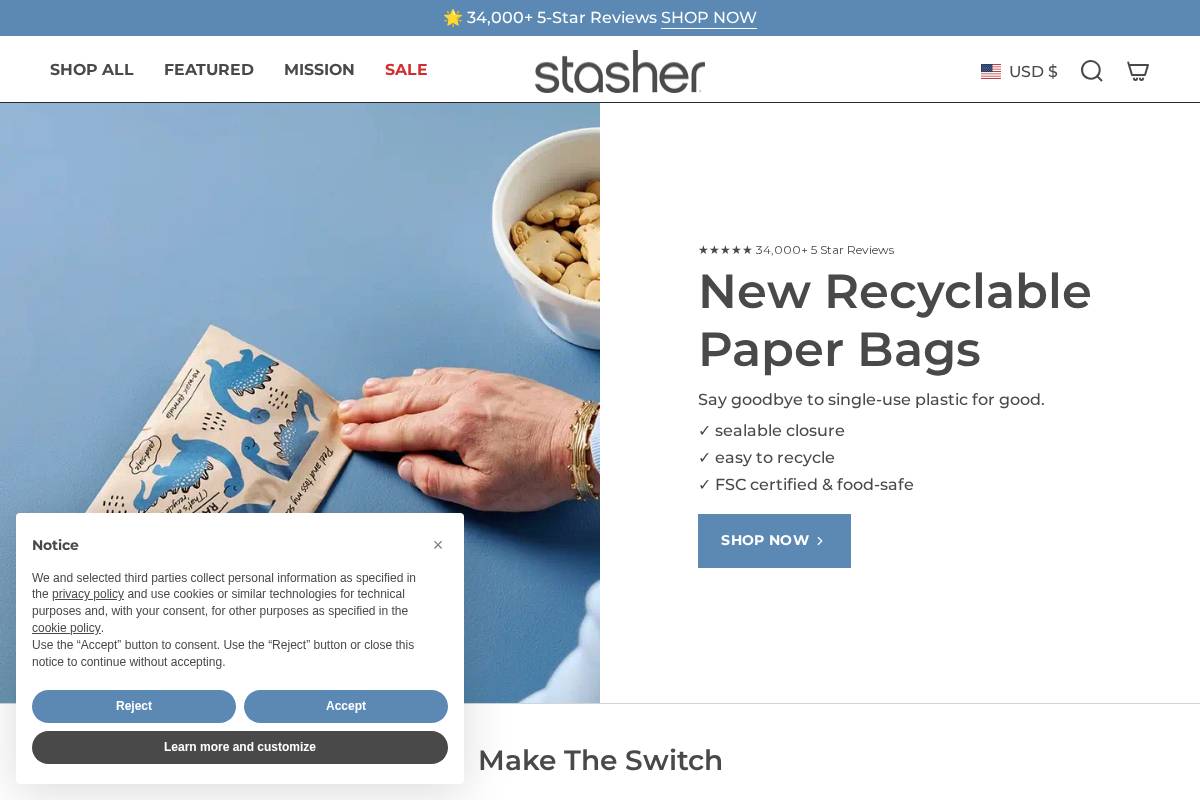 stasher homepage screenshot