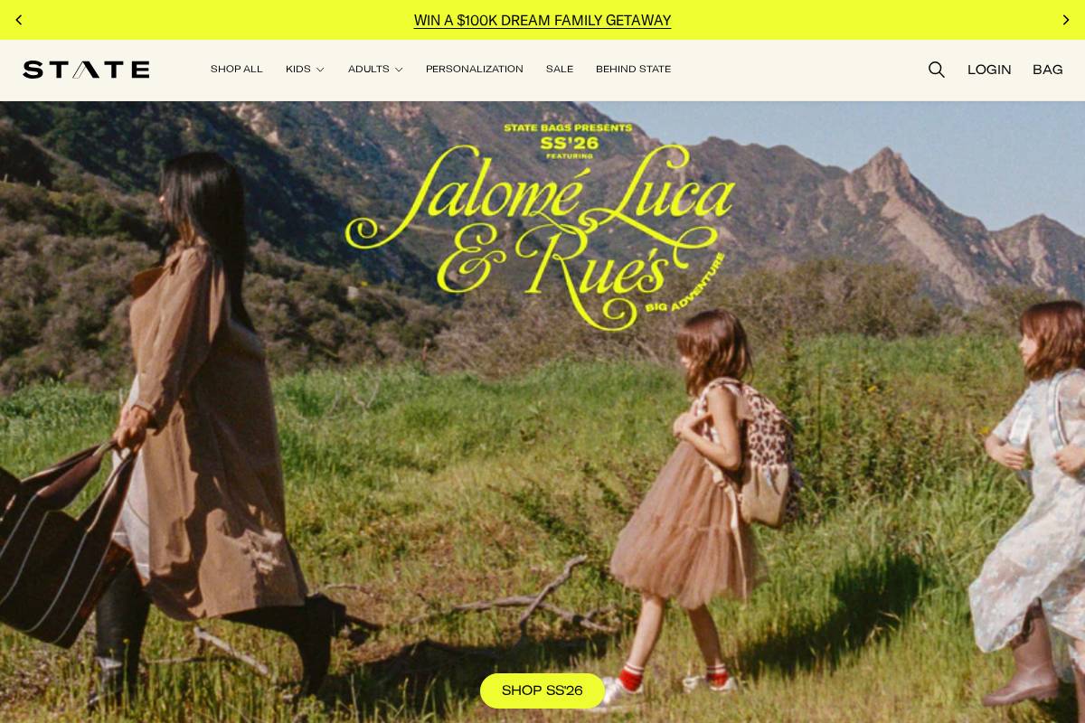 STATE Bags homepage screenshot