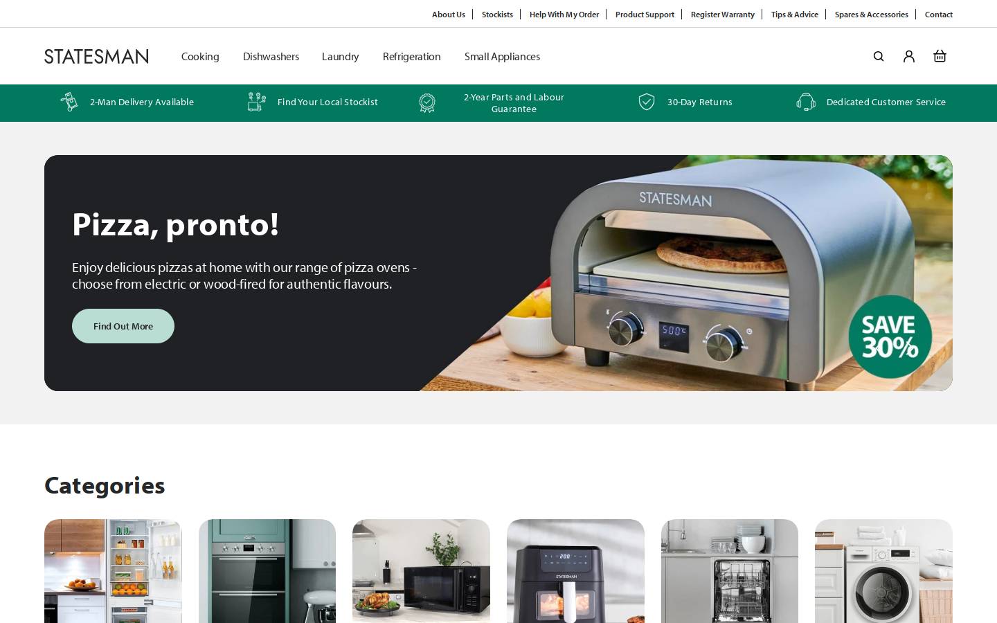 Statesman Appliances homepage screenshot