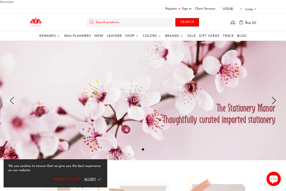 The Stationery Manor! homepage screenshot