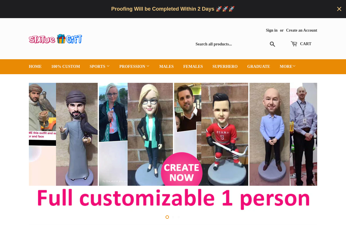 Statuegift homepage screenshot