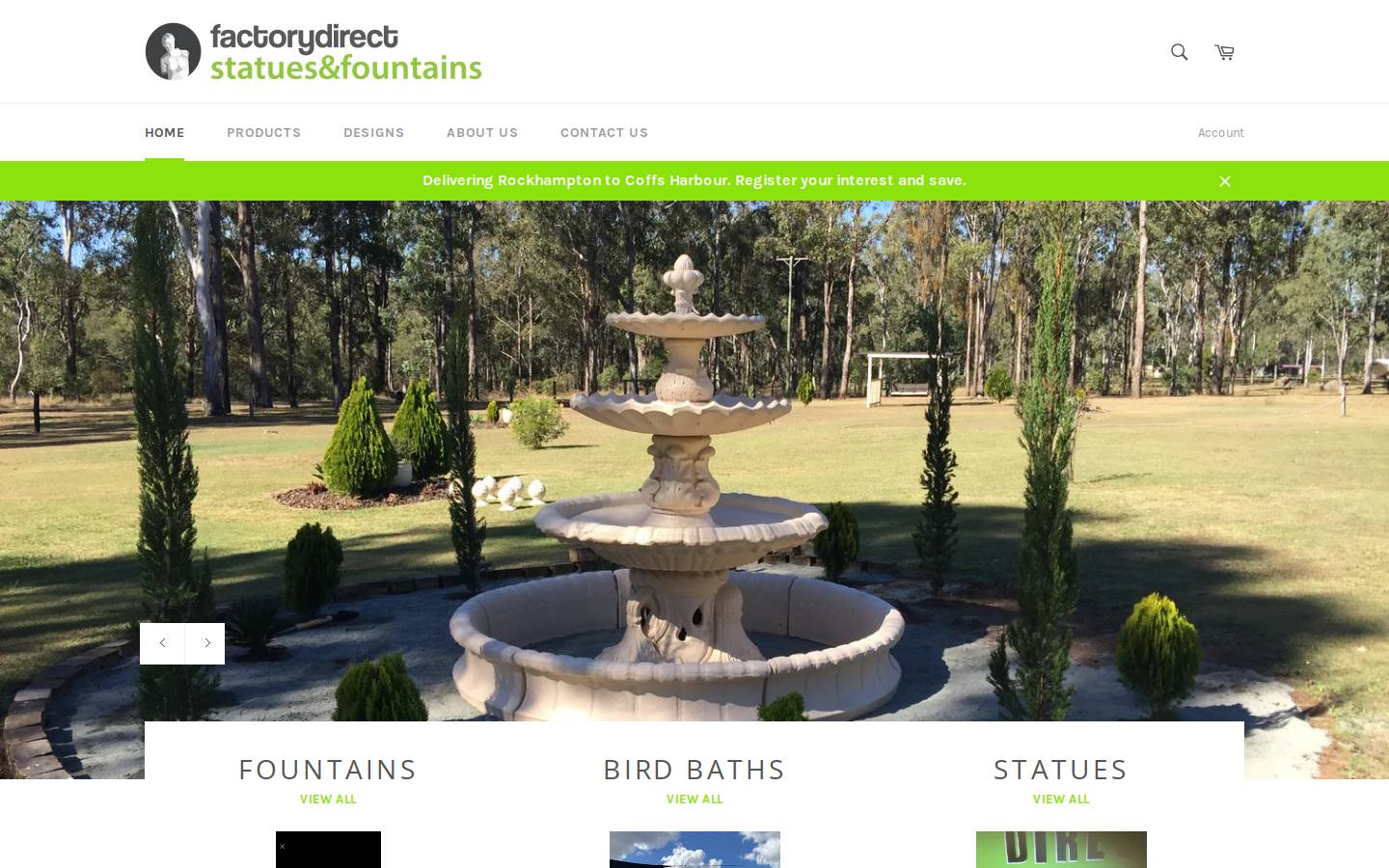 statuesandfountains.com.au homepage screenshot