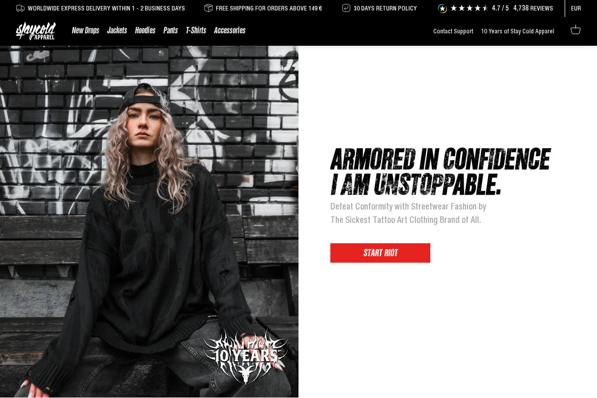 Stay Cold Apparel homepage screenshot