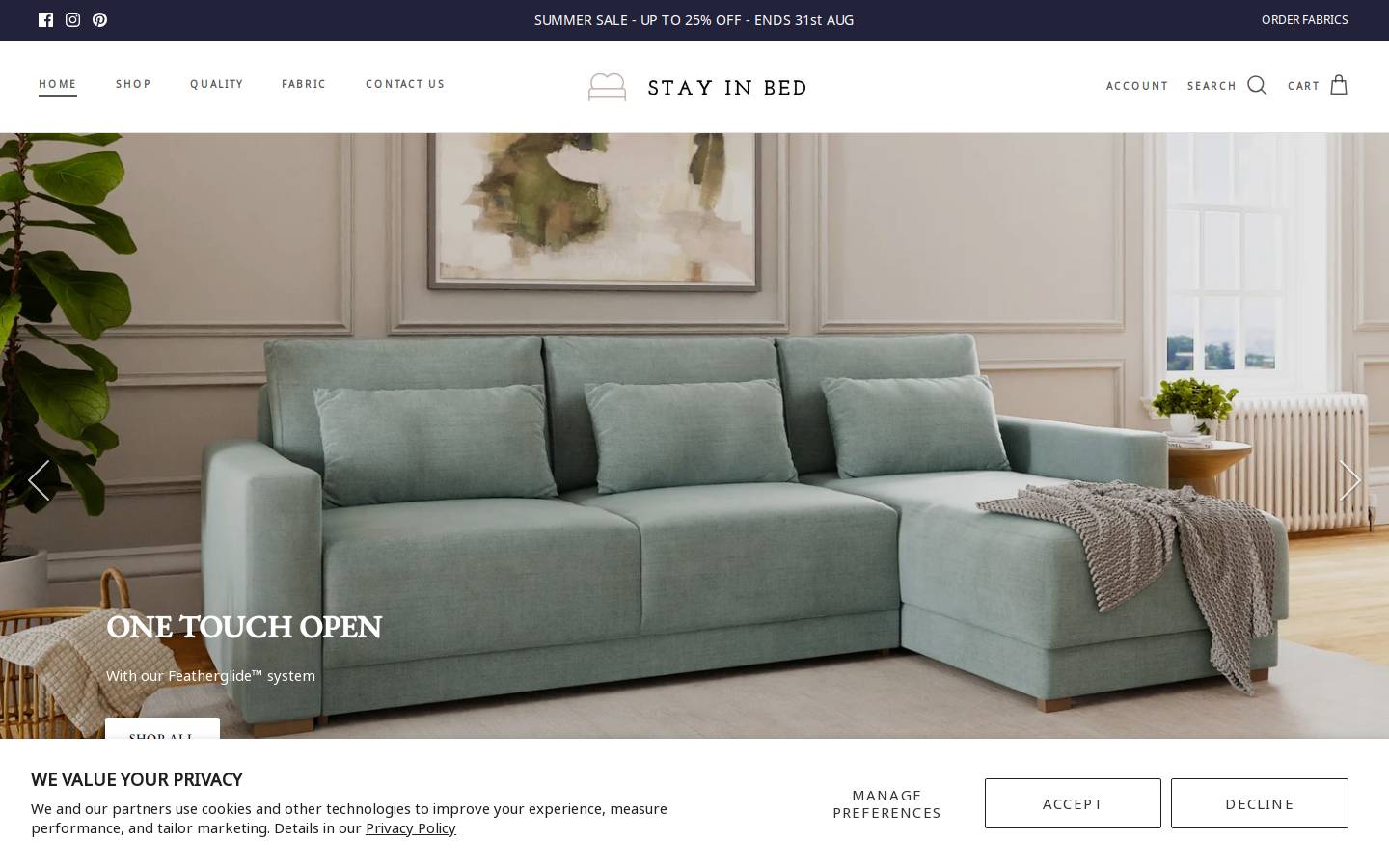 Stayinbed homepage screenshot