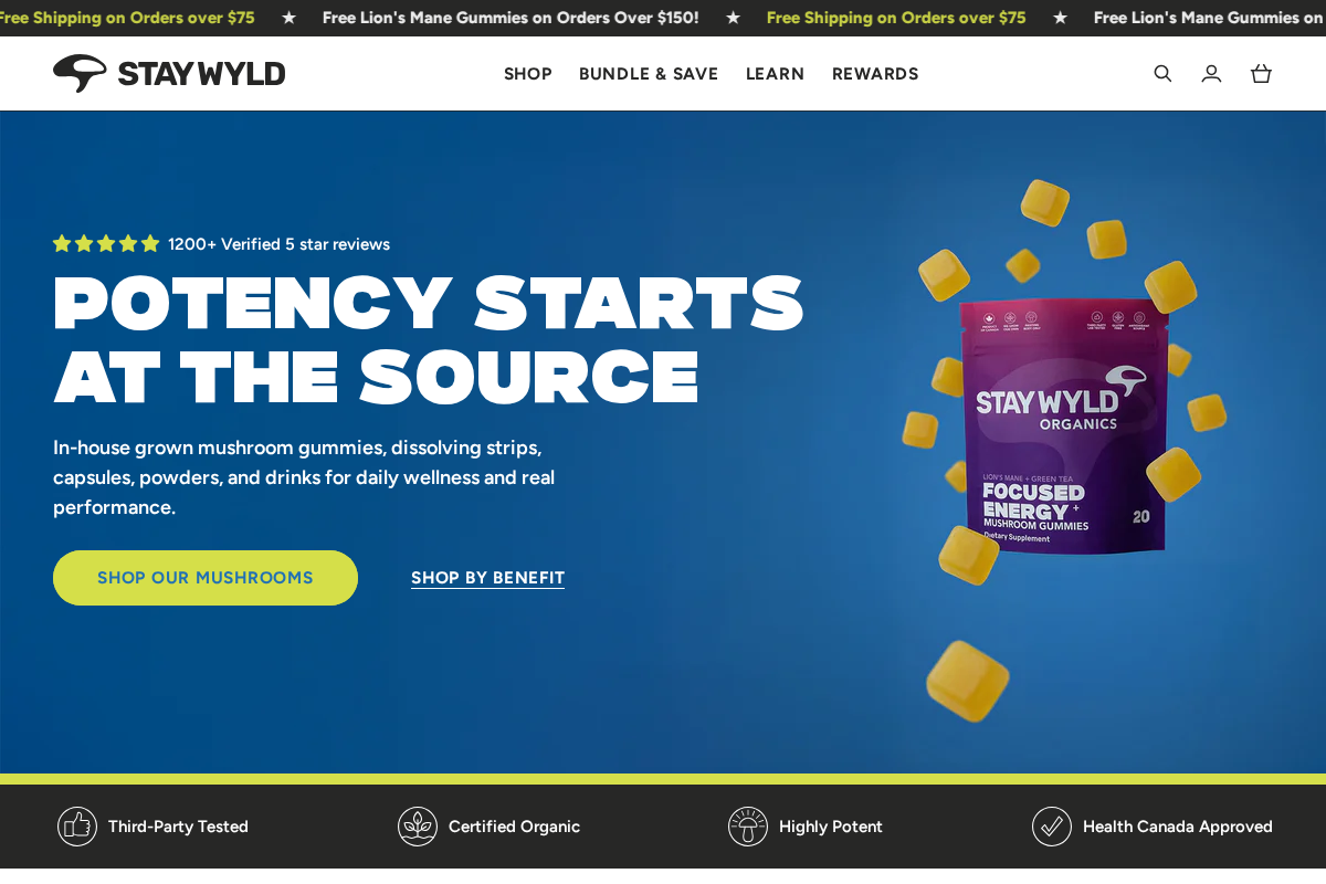 staywyldorganics.com homepage screenshot