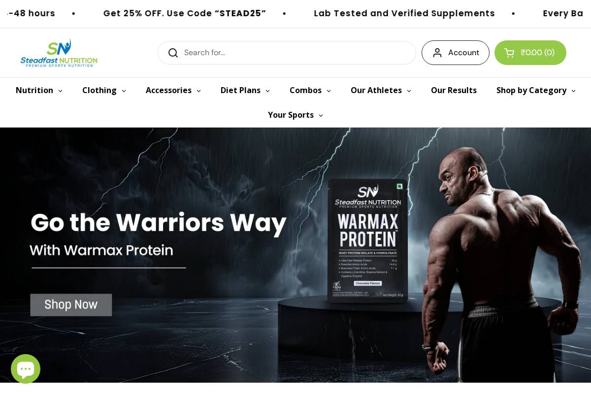 Steadfast Nutrition homepage screenshot