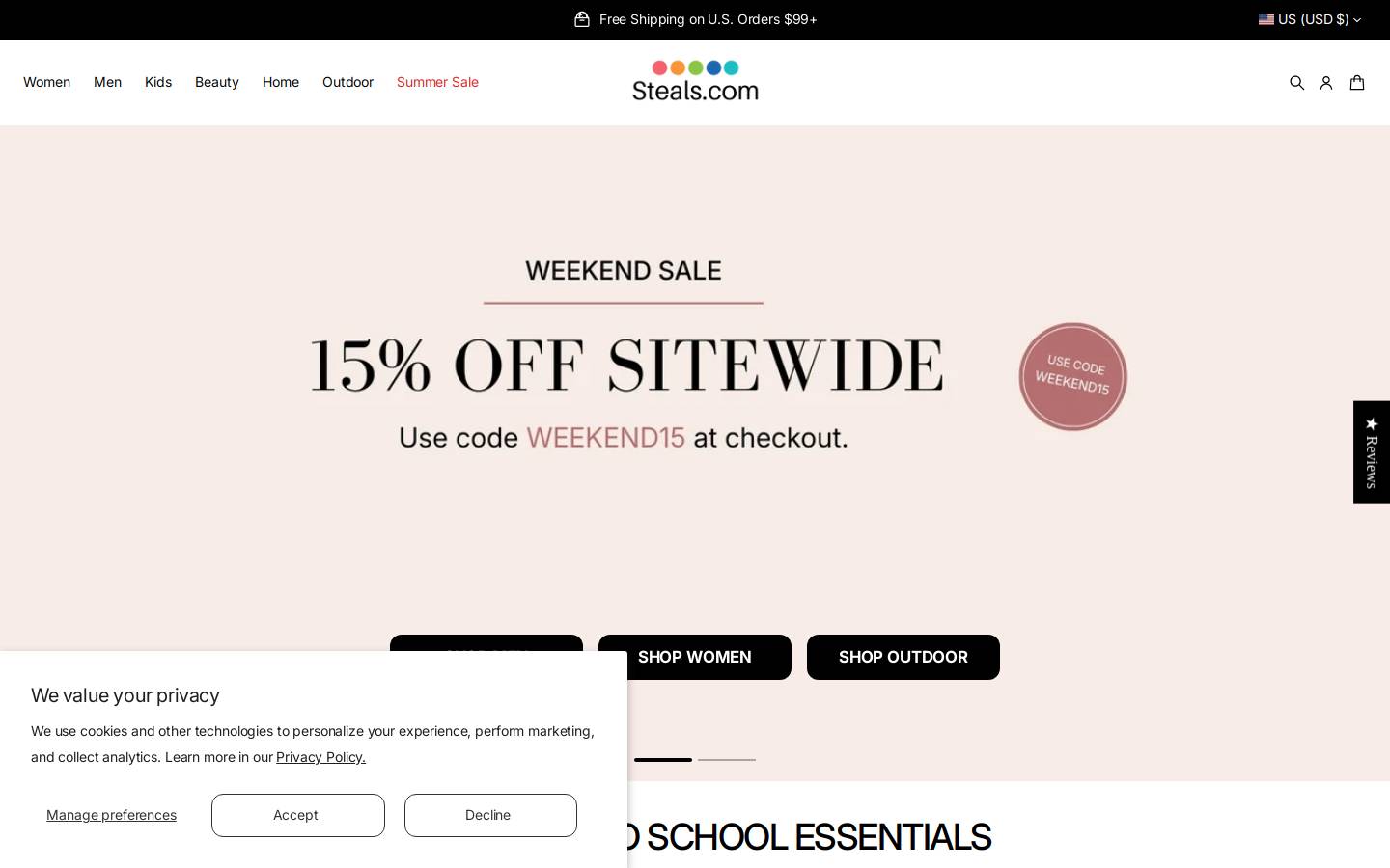Steals.com homepage screenshot