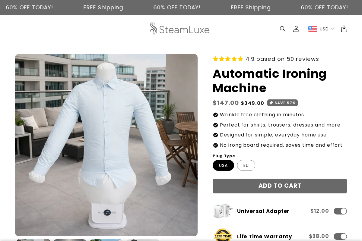 Steamluxe homepage screenshot