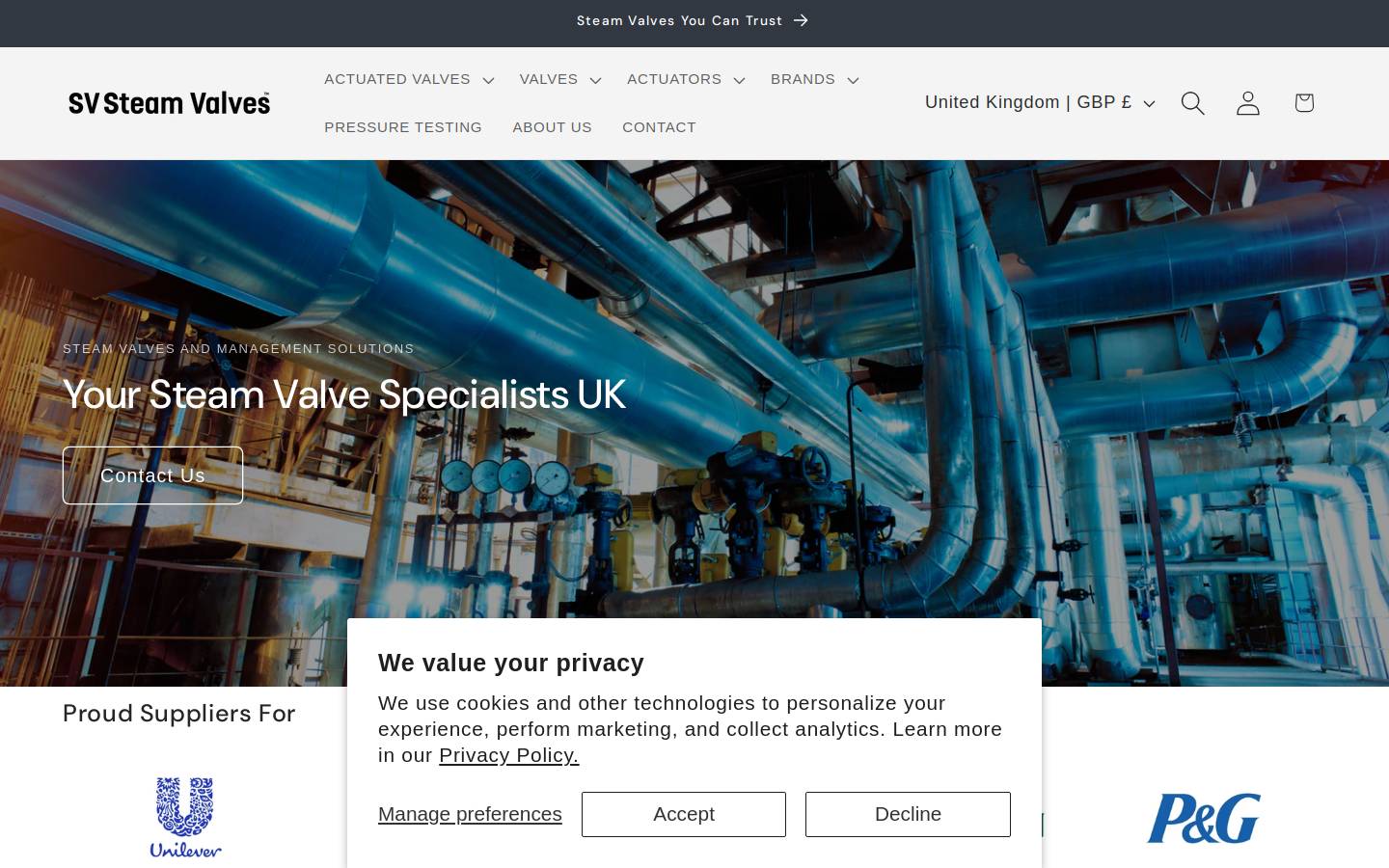 steamvalves.co.uk homepage screenshot