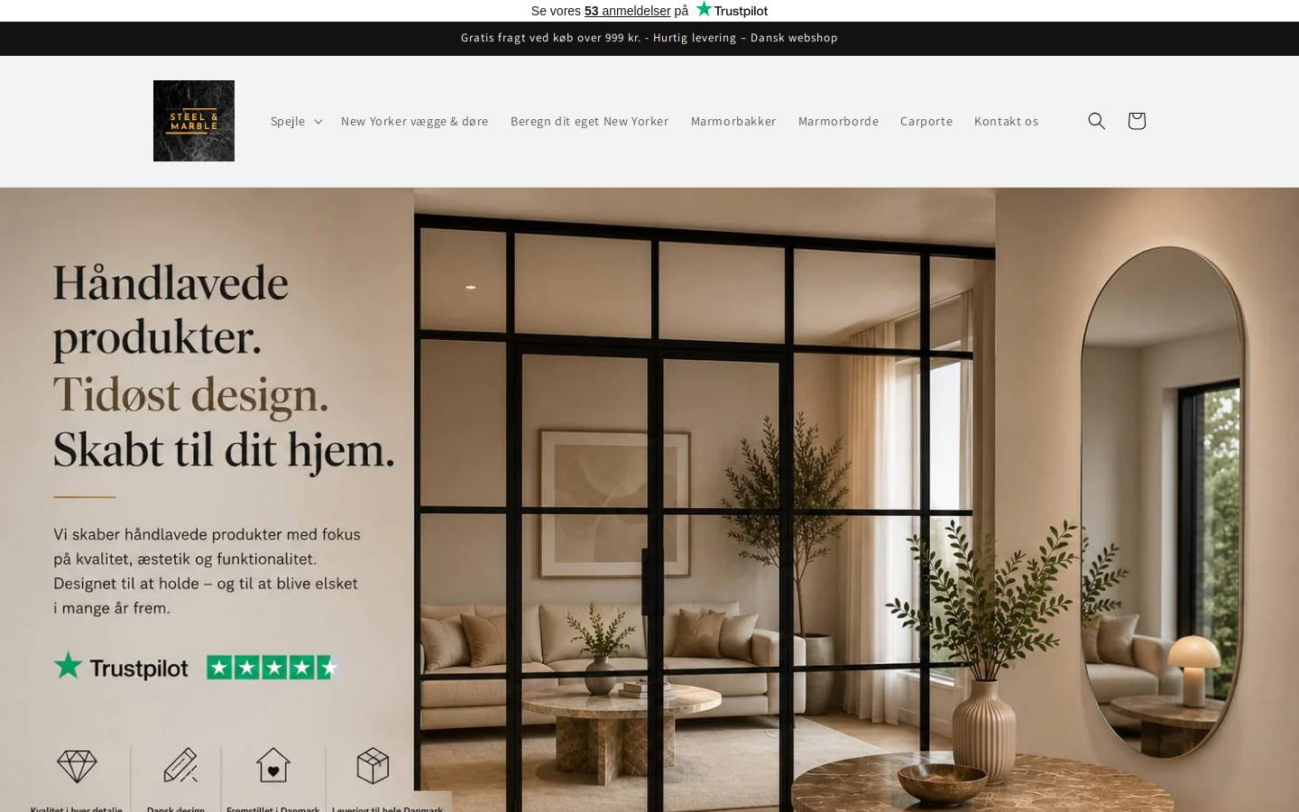 Steelandmarble.dk homepage screenshot