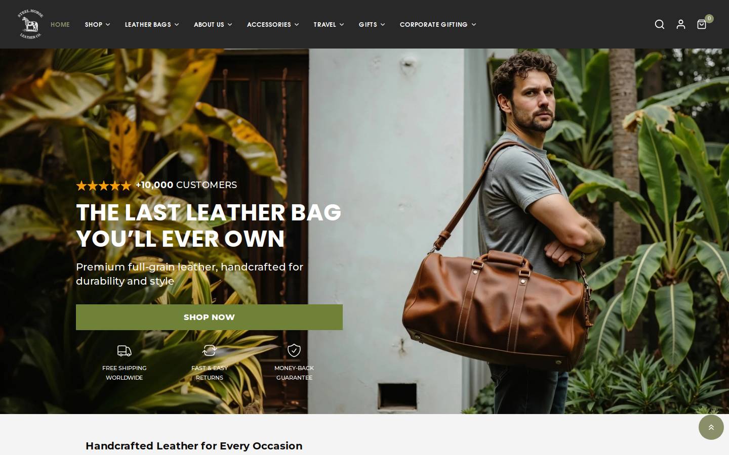steelhorseleather.com homepage screenshot