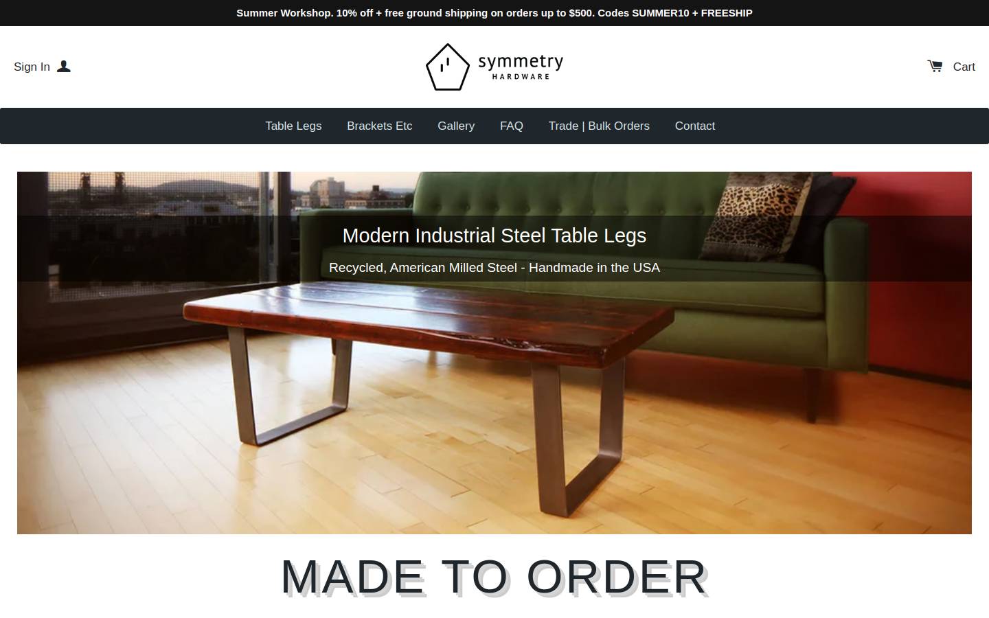 steeltablelegs.com homepage screenshot