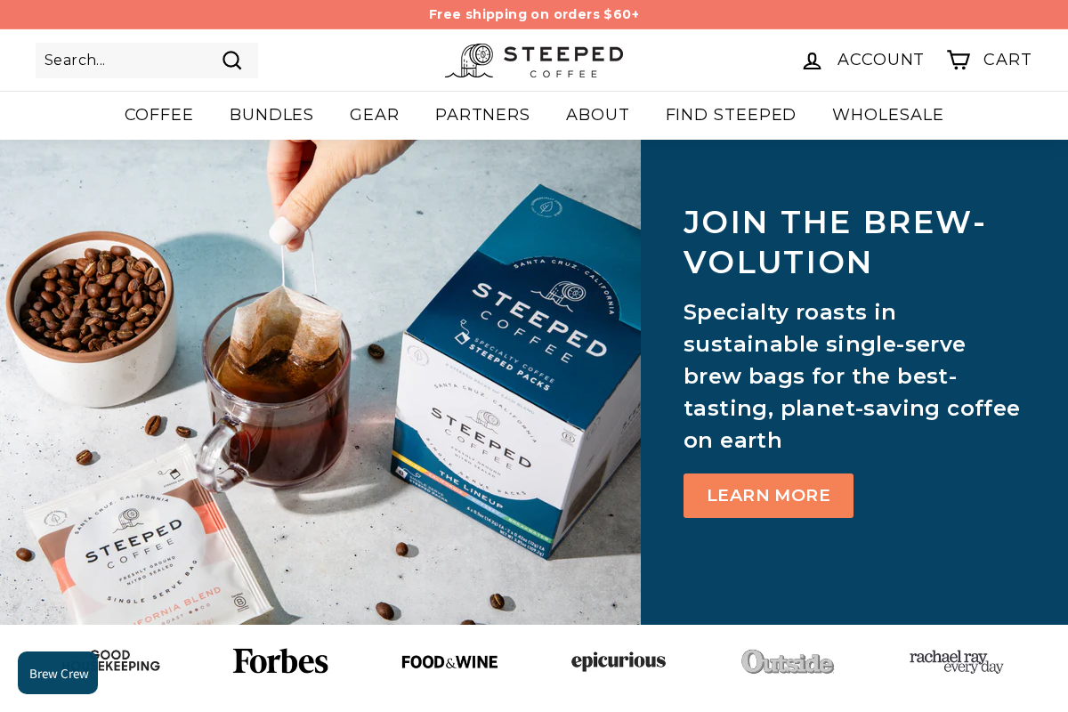 steepedcoffee.com homepage screenshot