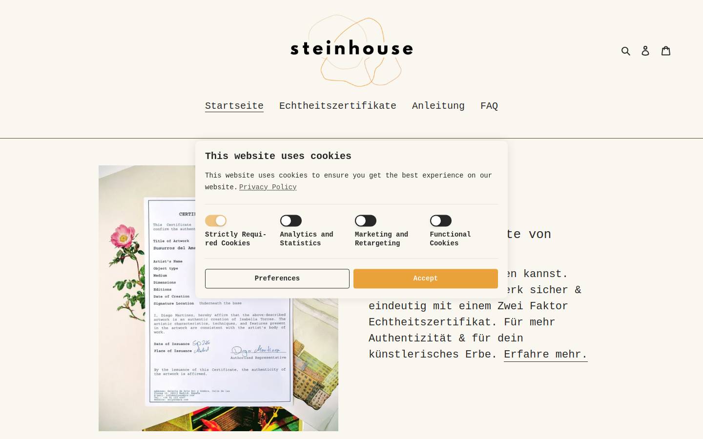 steinhouse.art homepage screenshot