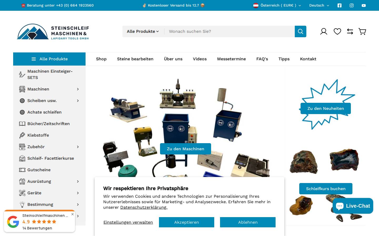 steinschleifmaschinen.at homepage screenshot