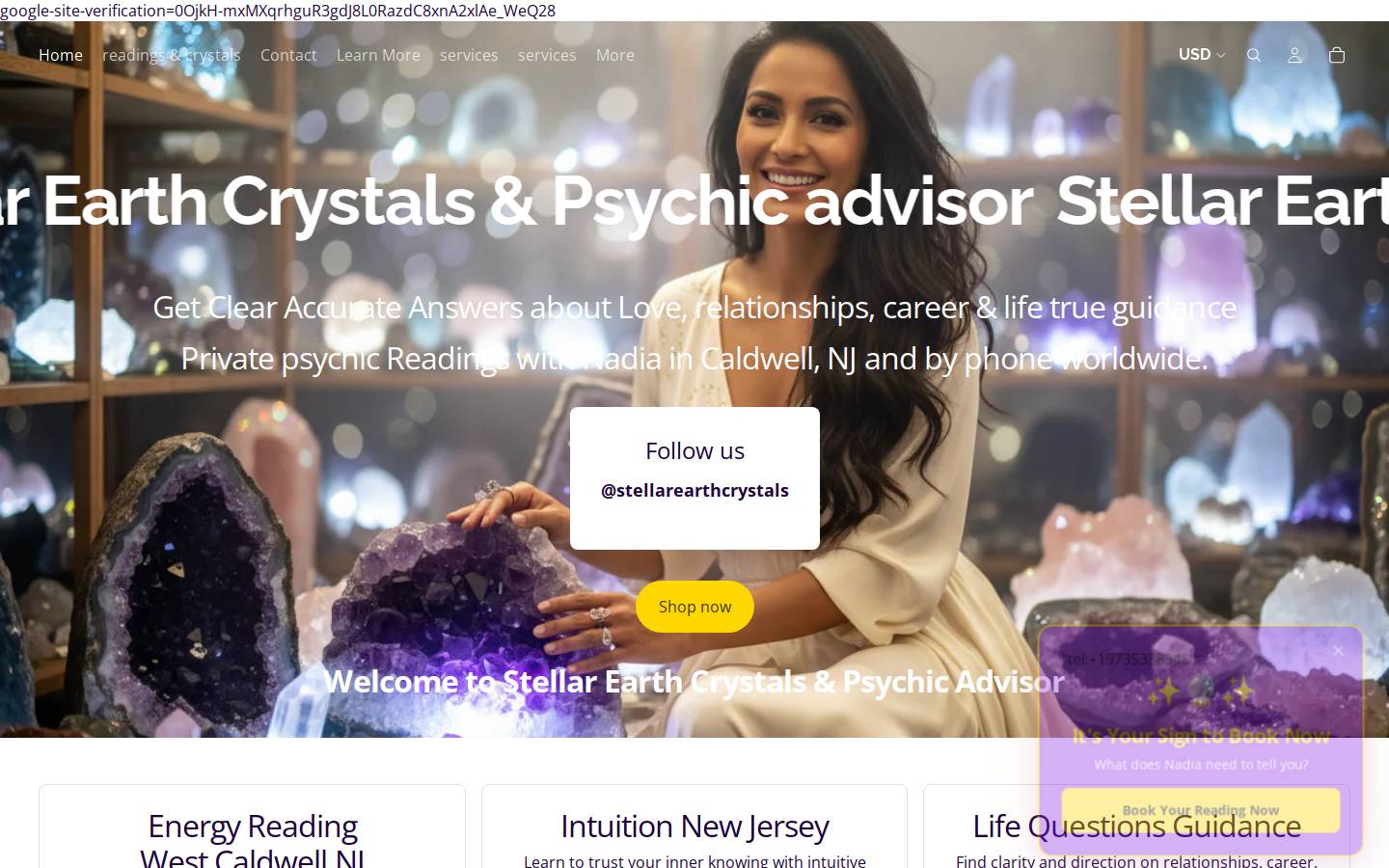 stellarearthcrystals.com homepage screenshot