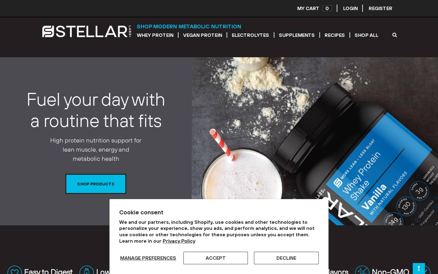 stellarlabsnutrition.com homepage screenshot