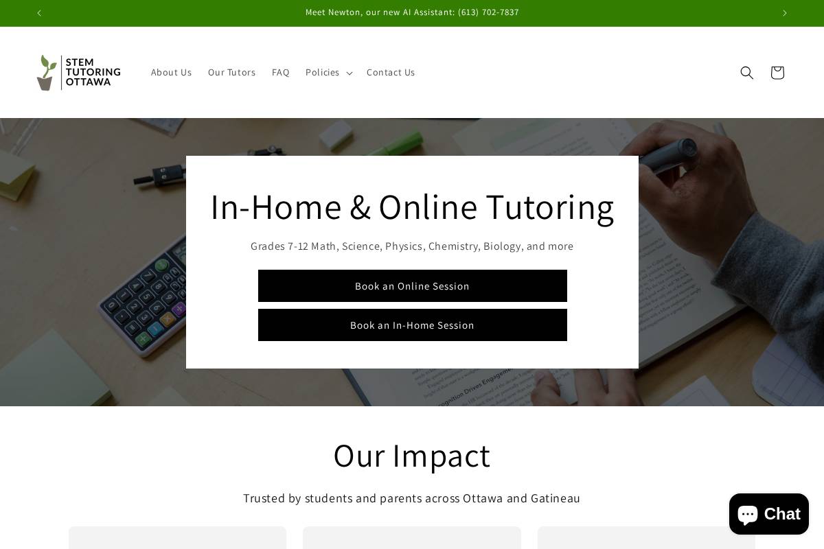 stemtutoringottawa.com homepage screenshot