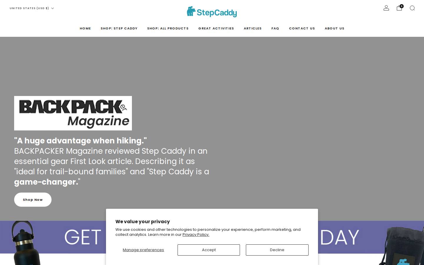 stepcaddy.com homepage screenshot