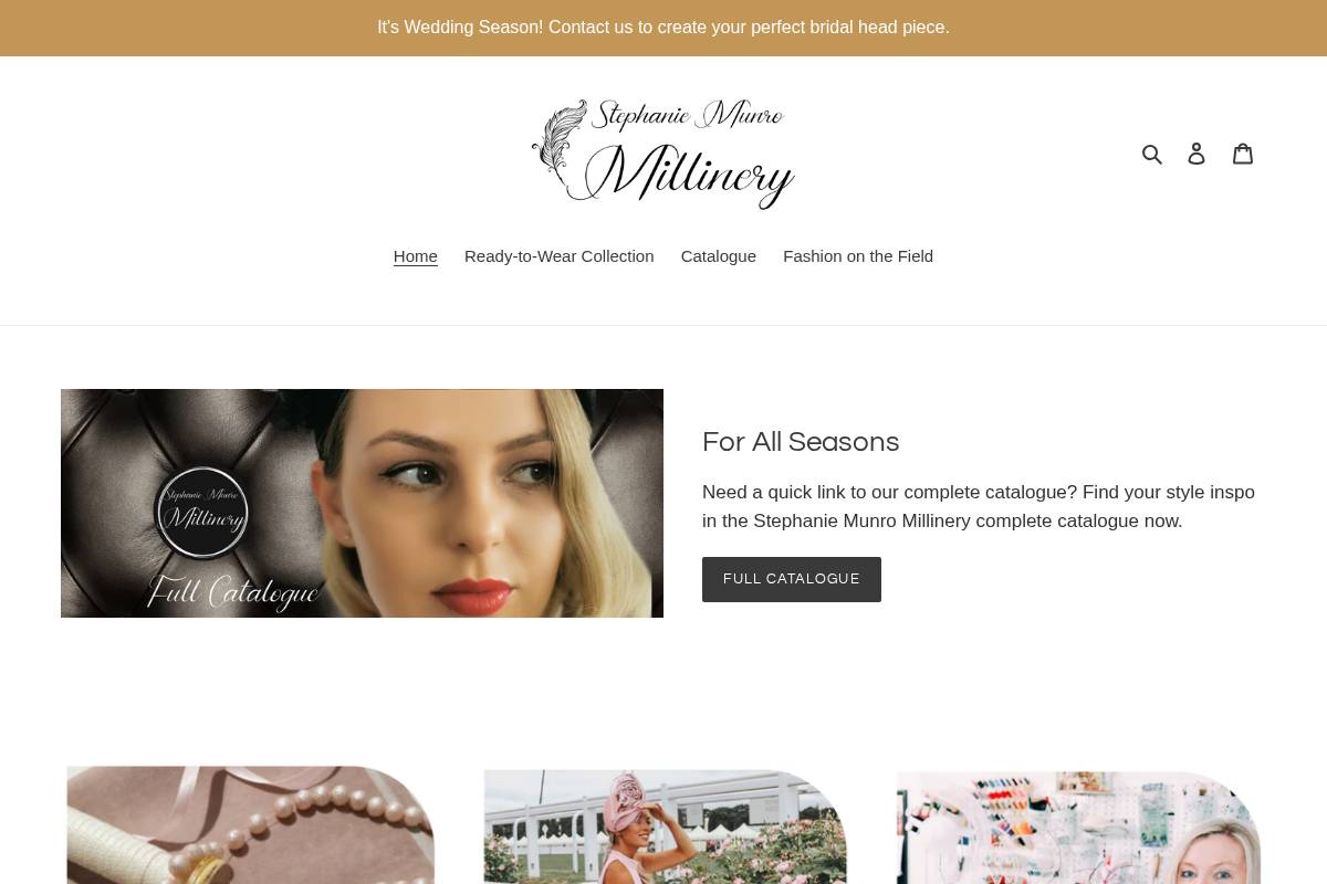 stephaniemunromillinery.com homepage screenshot