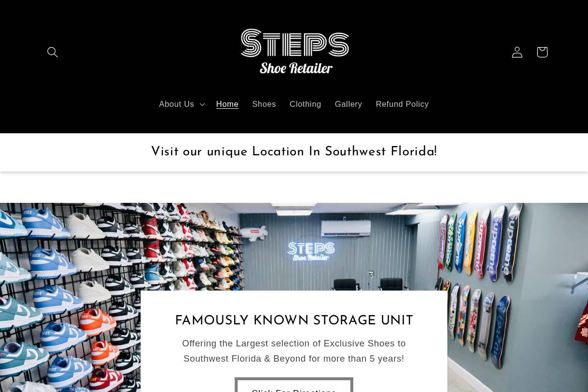 stepsshoeretailer.com homepage screenshot
