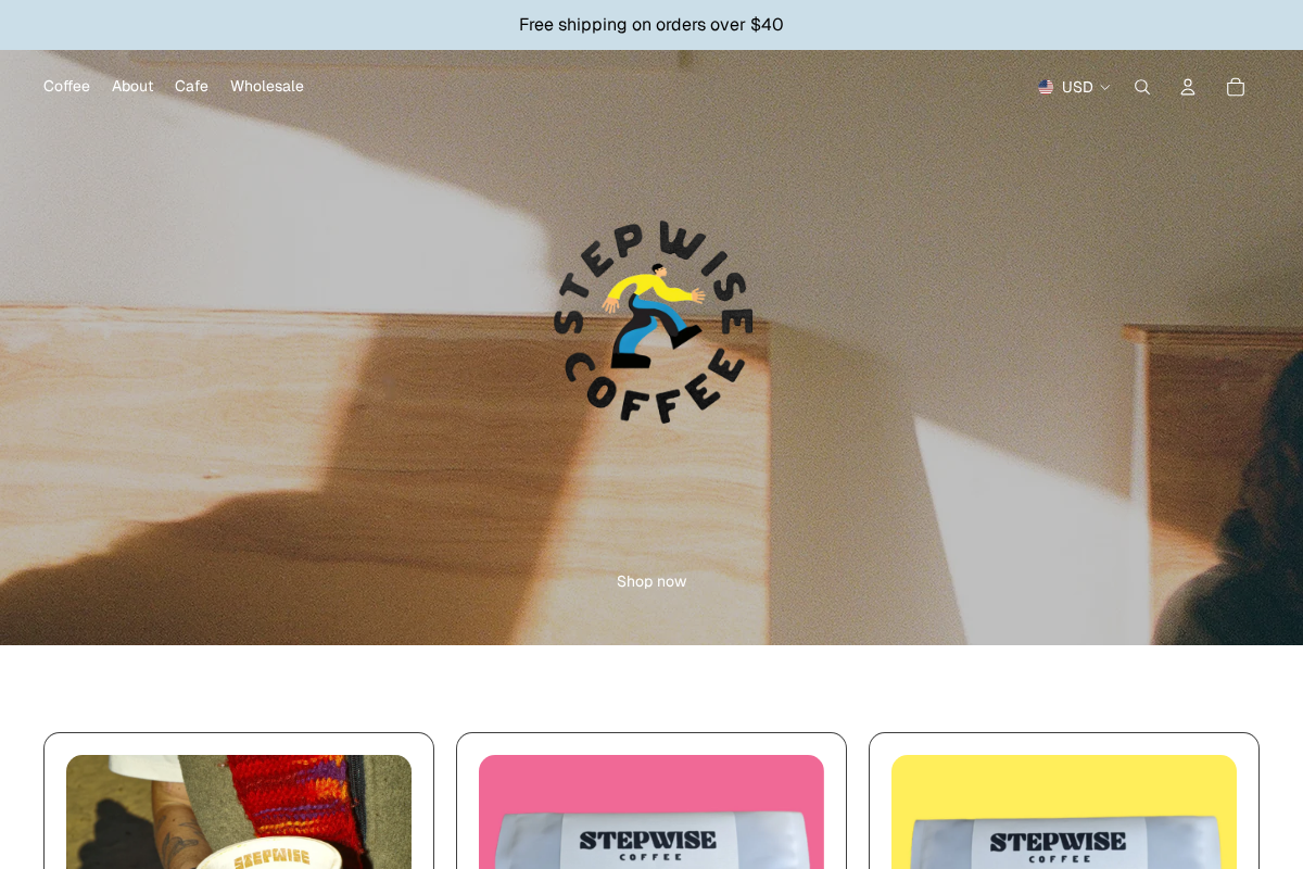 Stepwise coffee homepage screenshot