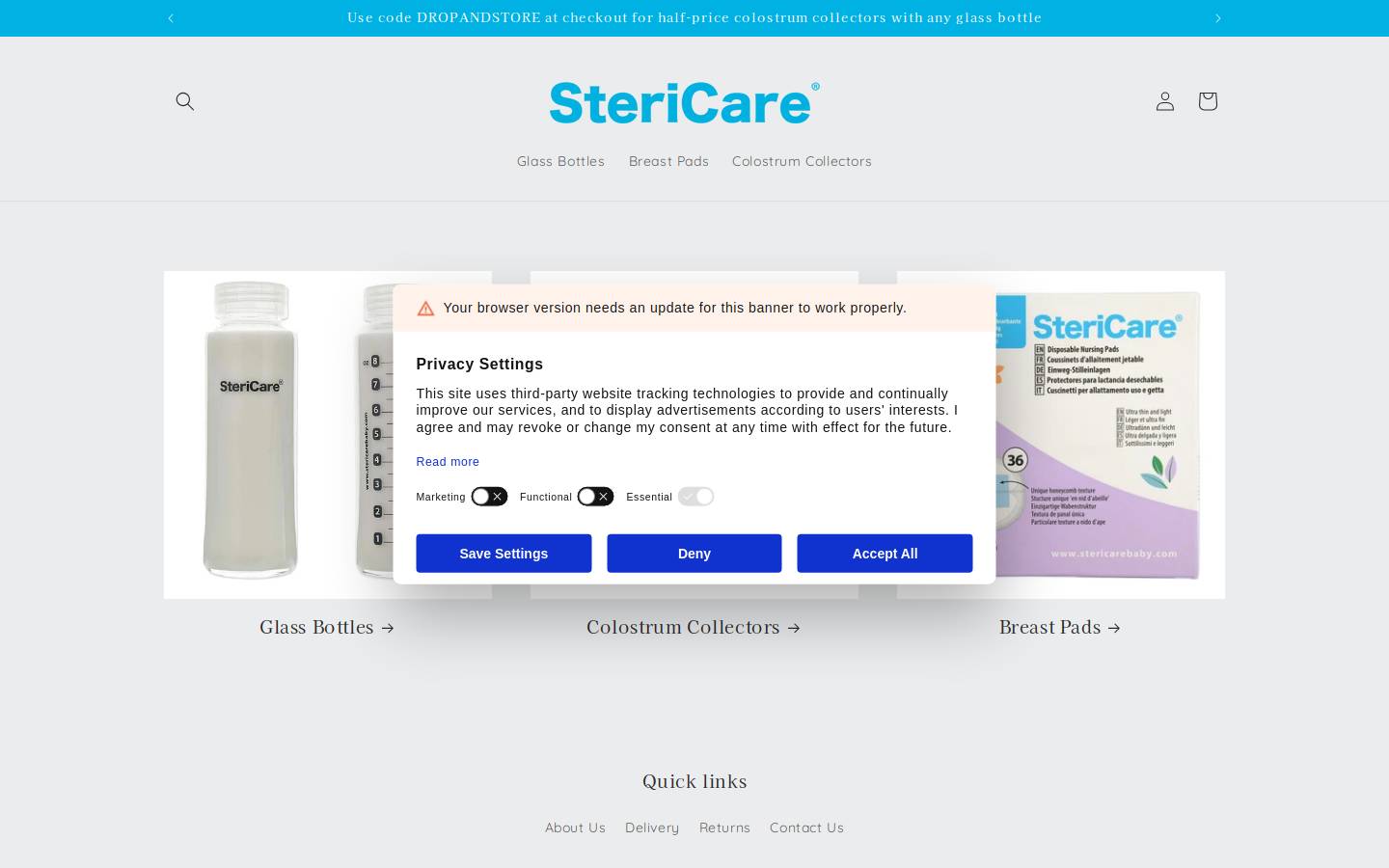 SteriCare® Baby  homepage screenshot