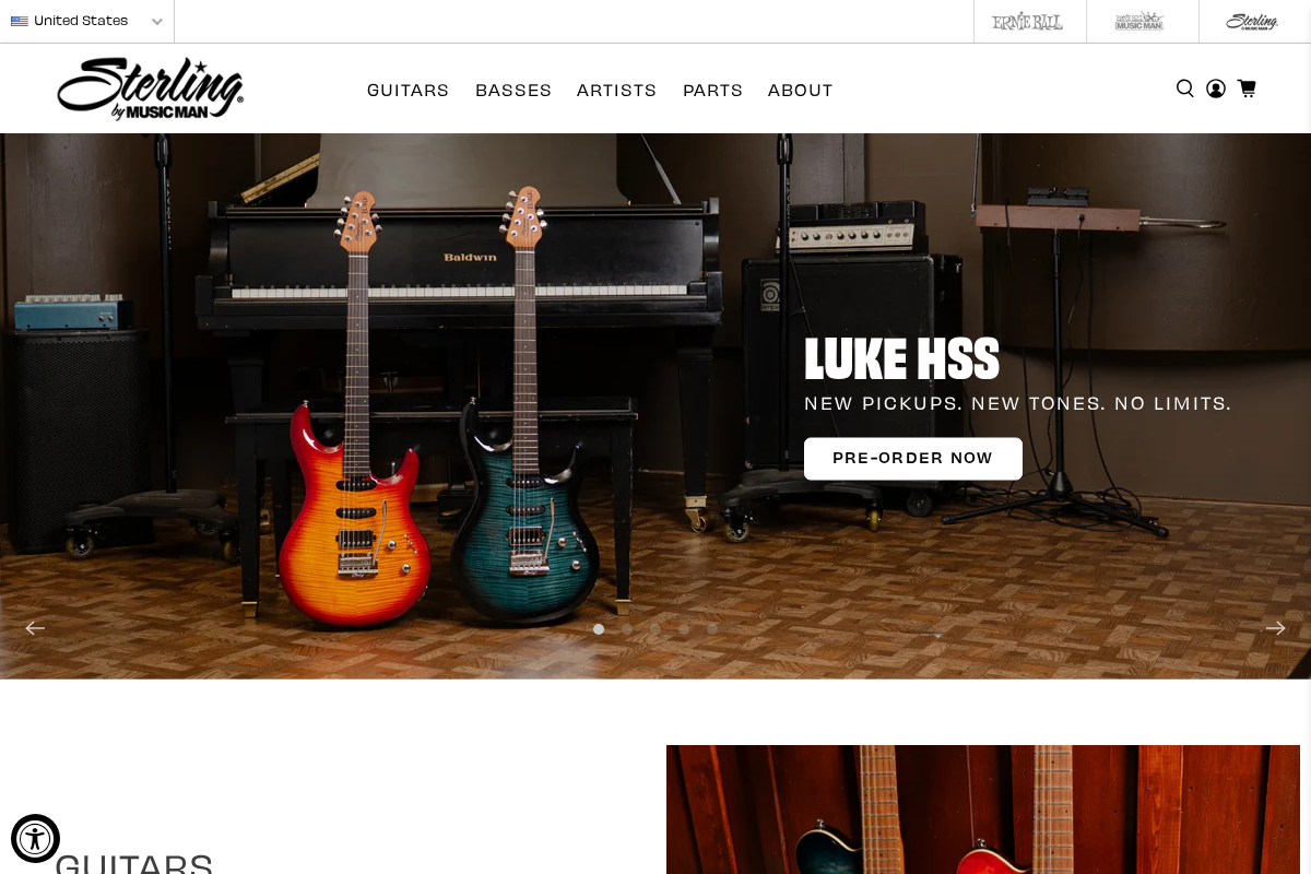 Sterling by Music Man homepage screenshot