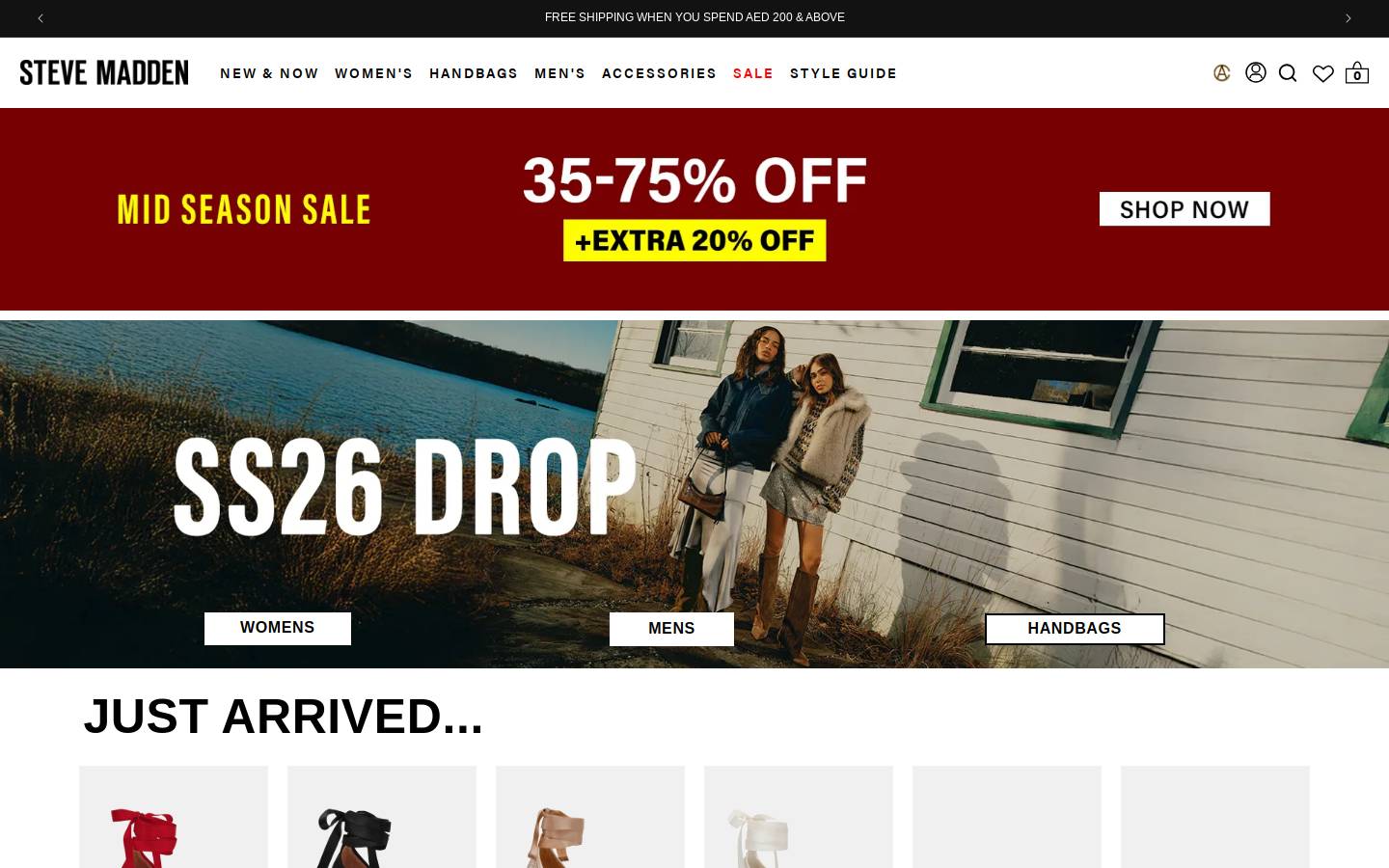 Steven Madden homepage screenshot