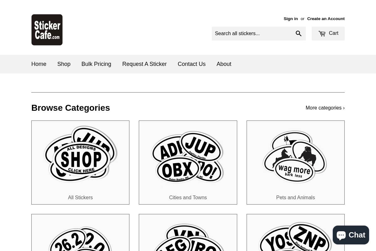 stickercafe.com homepage screenshot