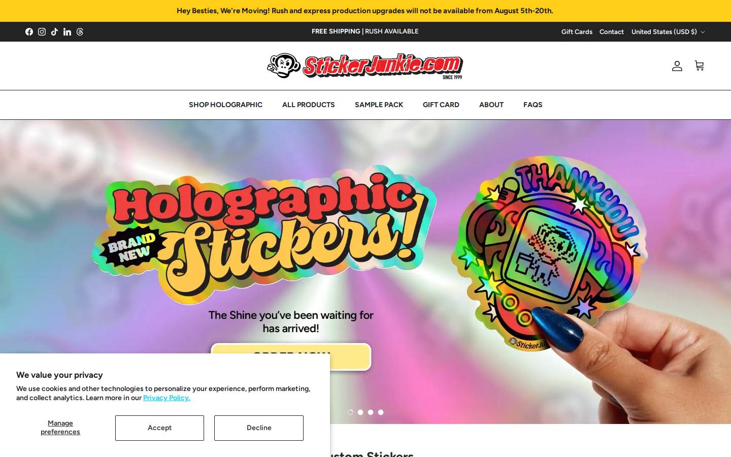 StickerJunkie homepage screenshot