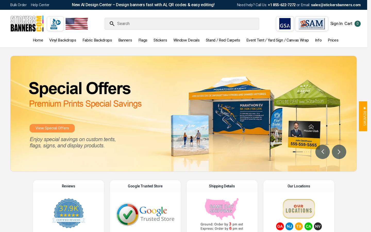 STICKERSBANNERS homepage screenshot