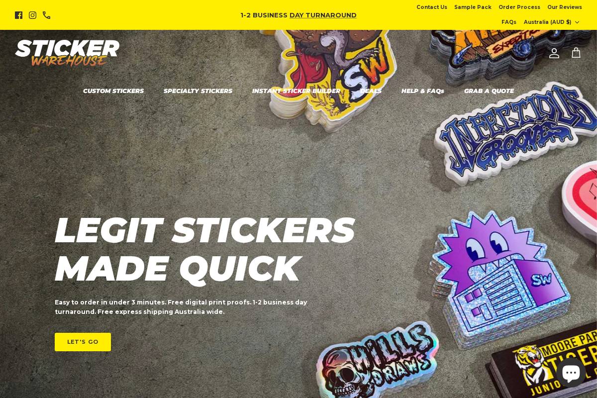 Sticker Warehouse homepage screenshot