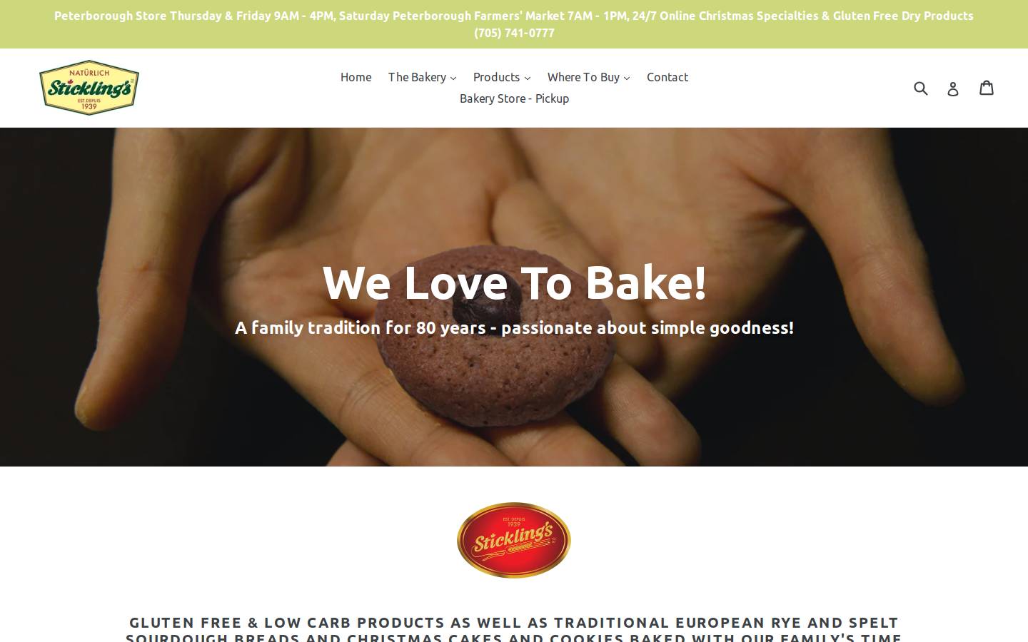 sticklingsbakery.com homepage screenshot