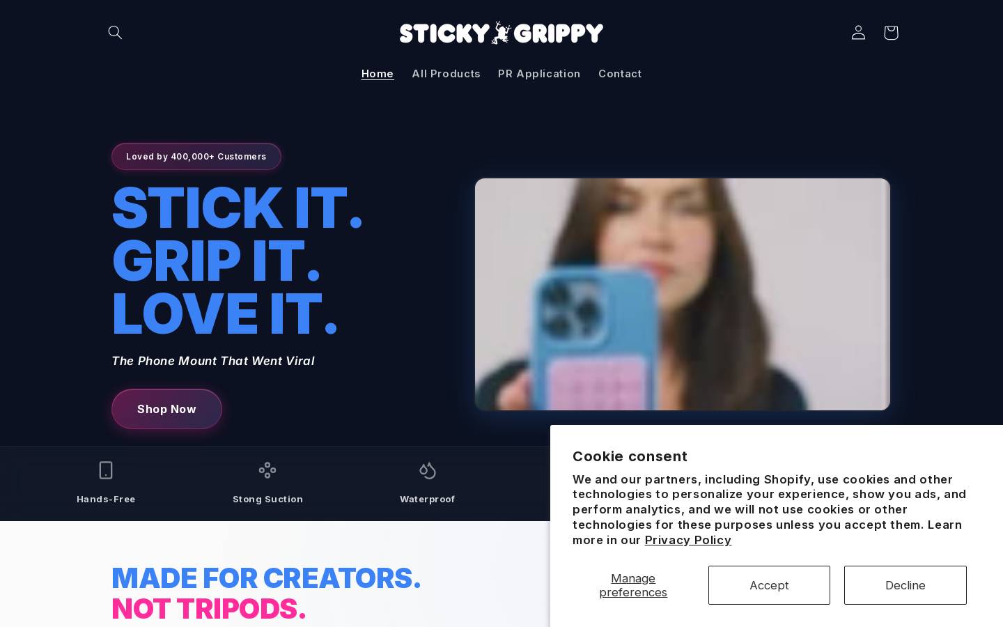 stickygrippy.com homepage screenshot