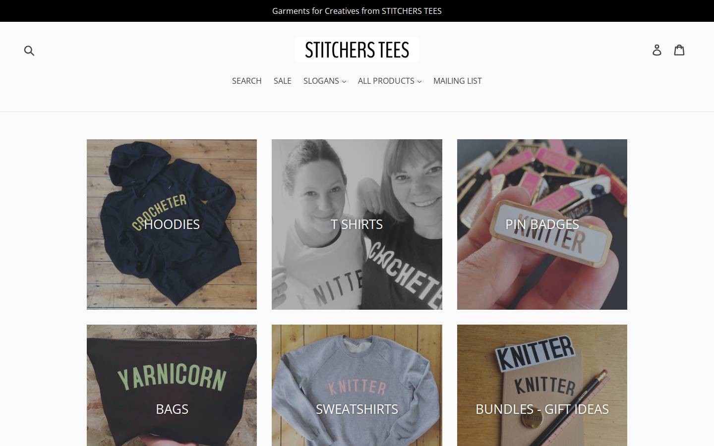 Stitcherstees homepage screenshot