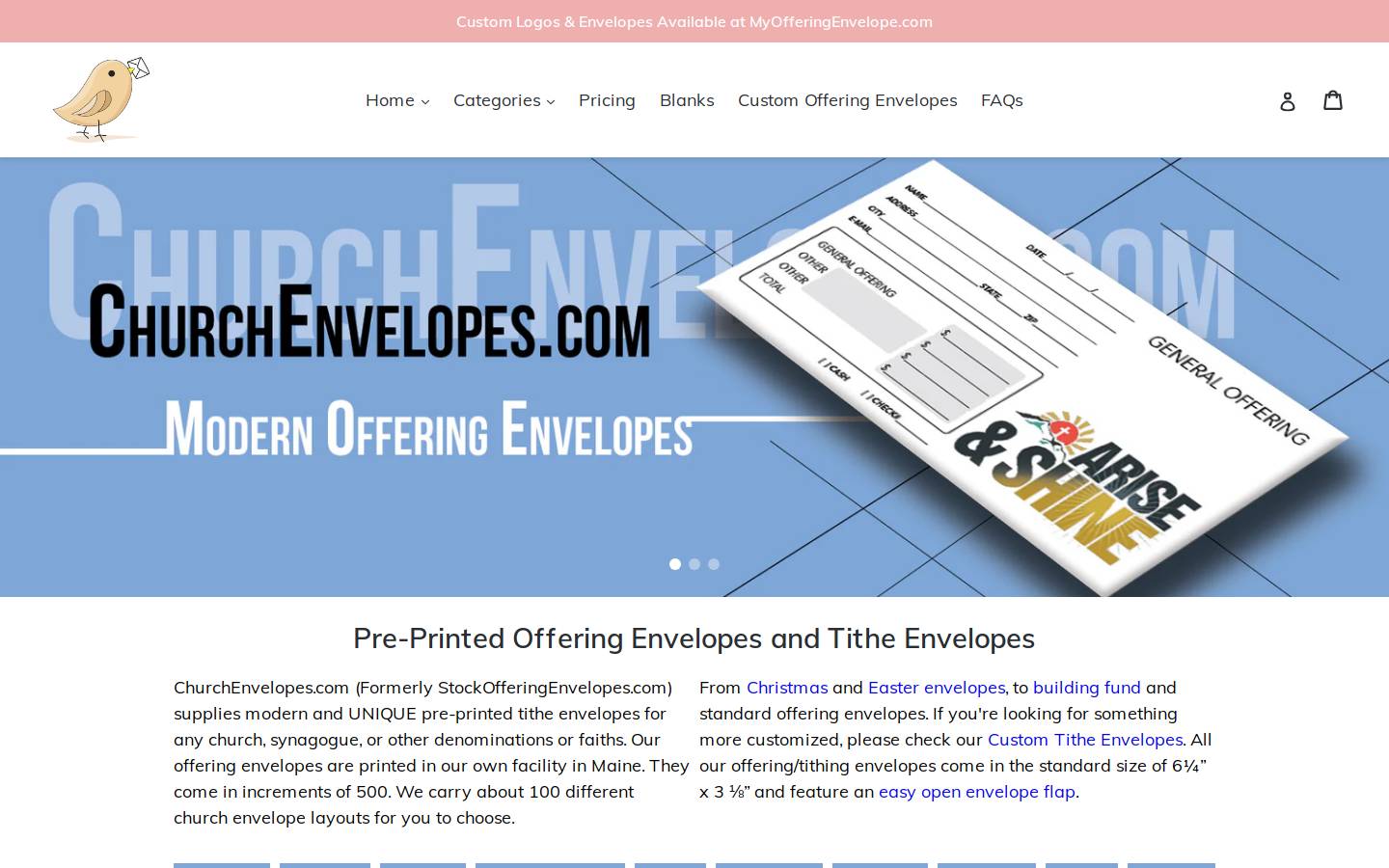 stockofferingenvelopes.com homepage screenshot