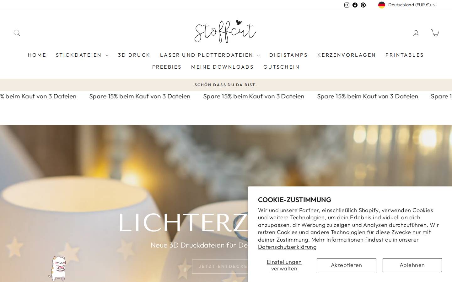 stoffcut.com homepage screenshot