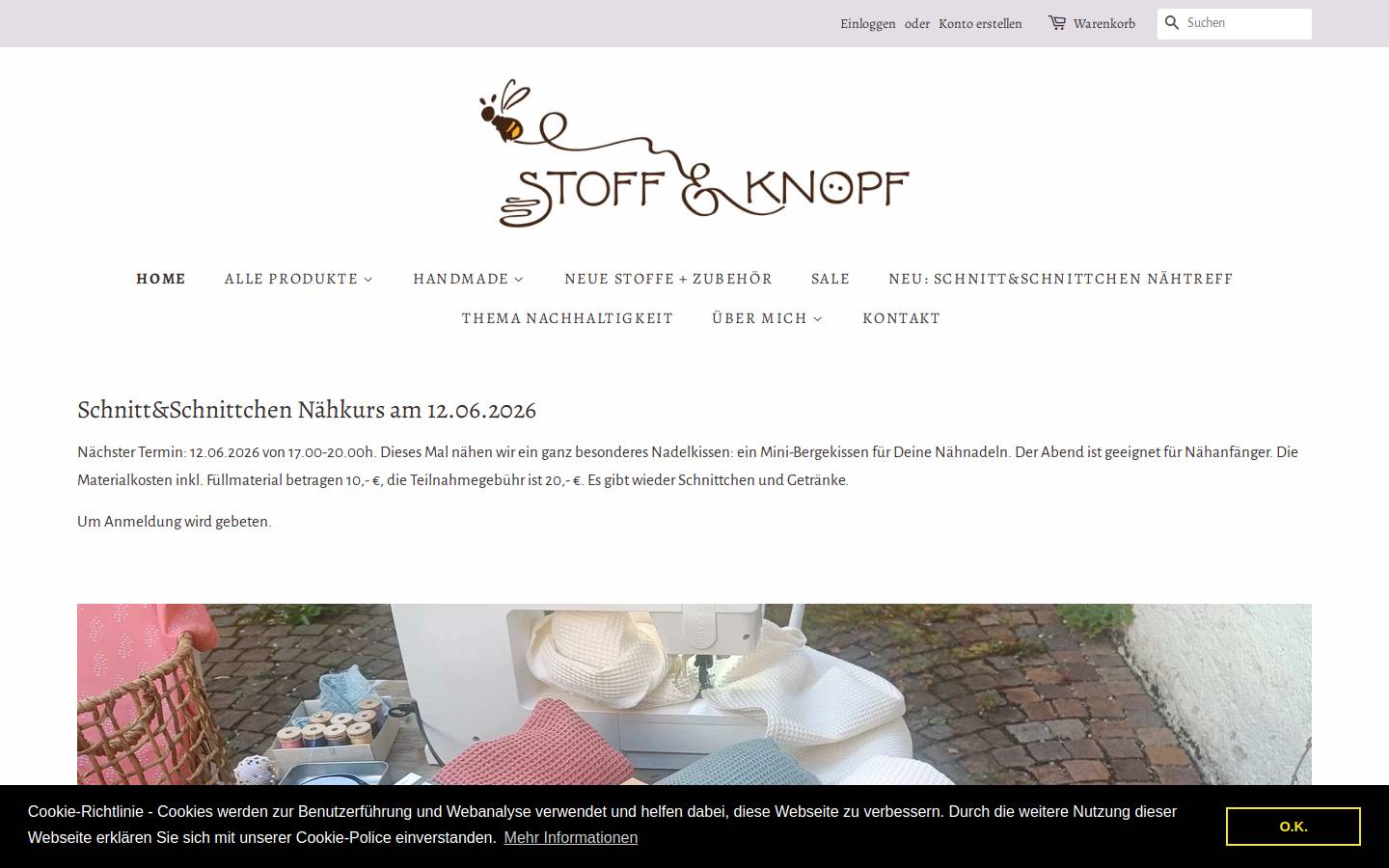 stoffundknopf.com homepage screenshot