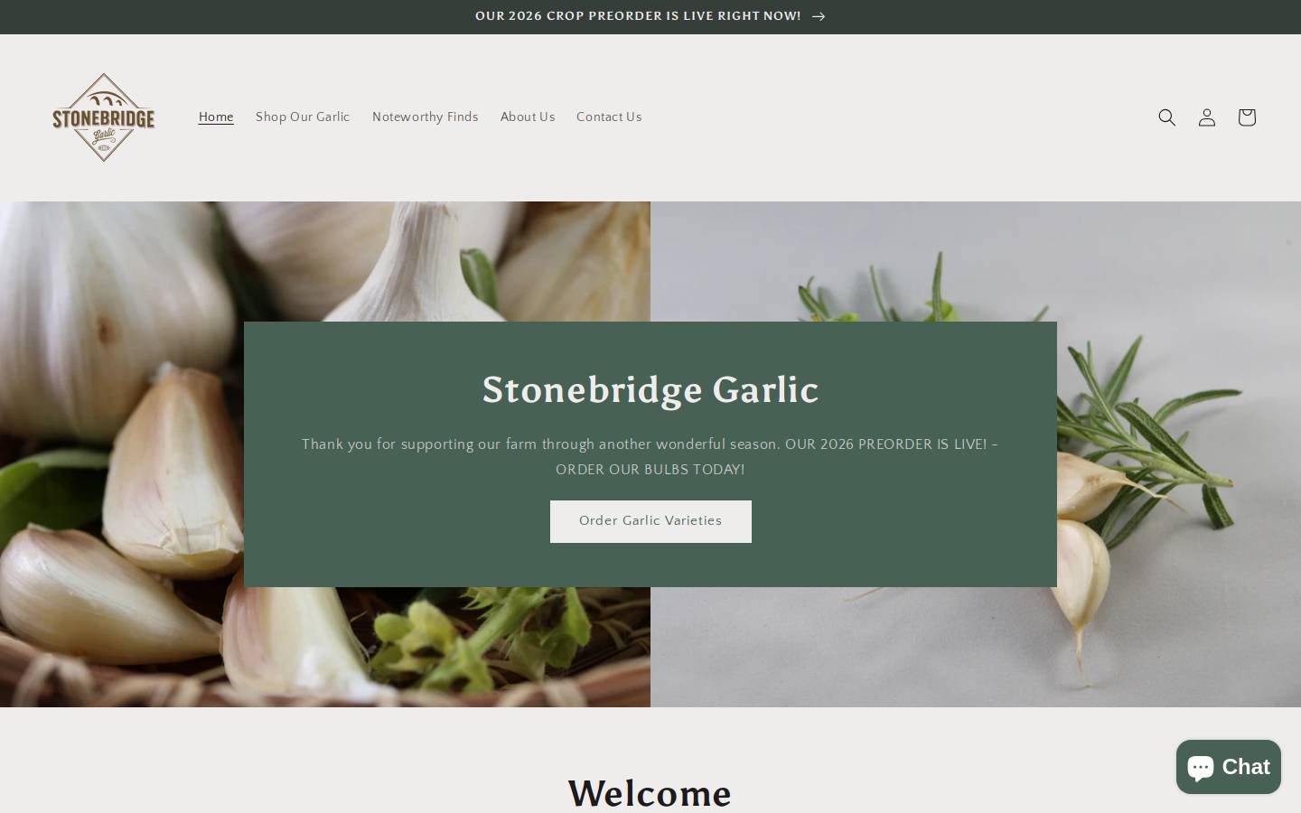 stonebridgegarlic.com homepage screenshot