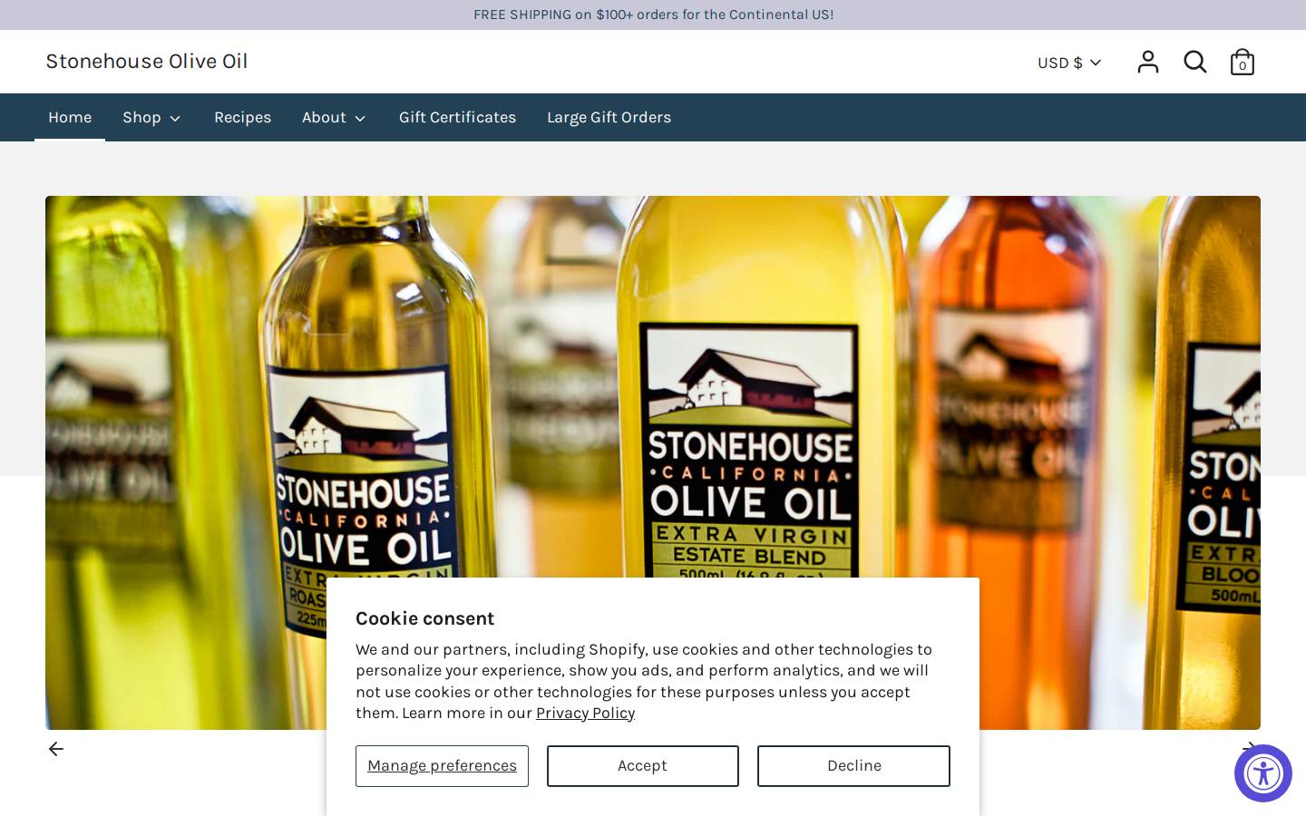 Stonehouse California Olive Oil homepage screenshot