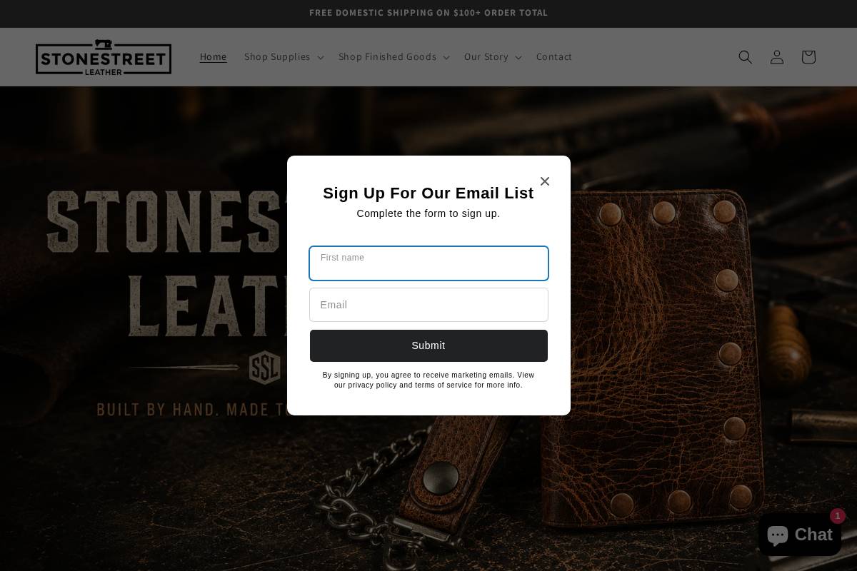 stonestreetleather.com homepage screenshot