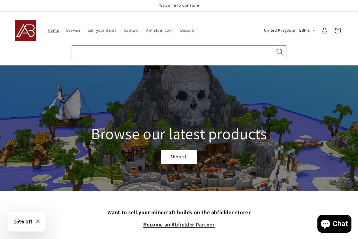 store.abfielder.com homepage screenshot