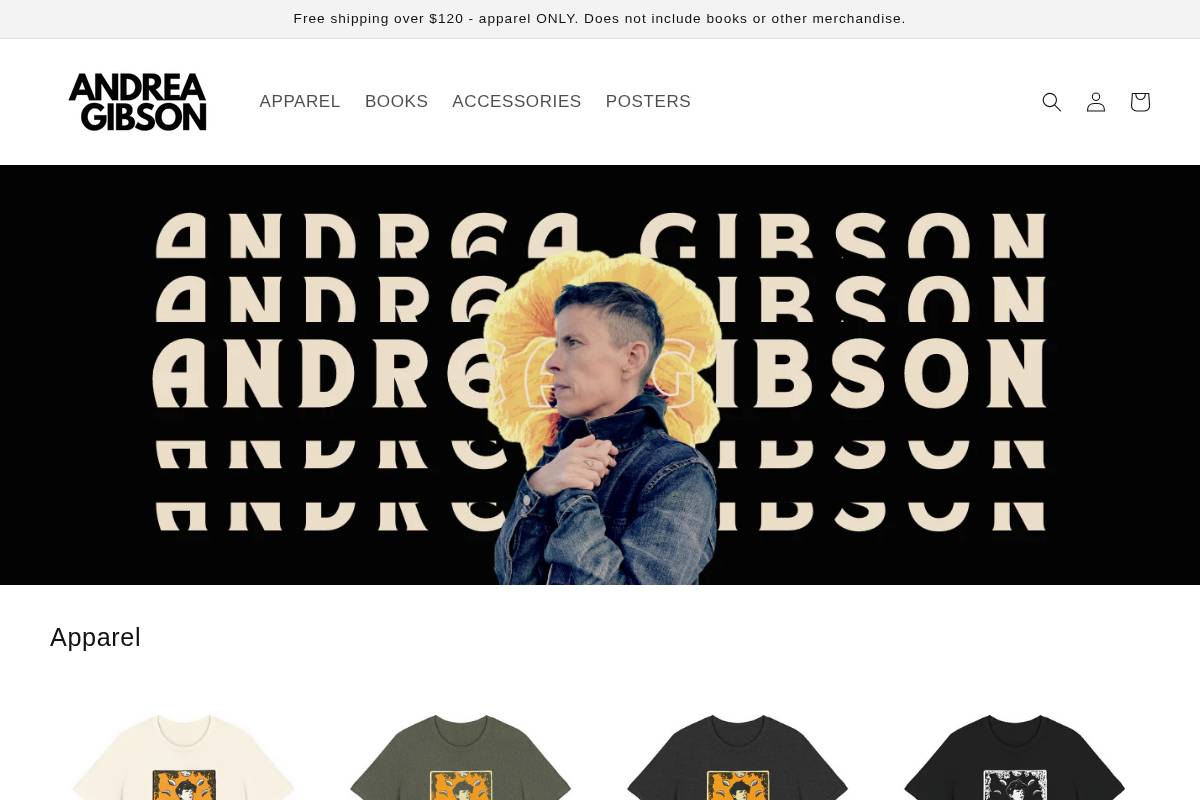 store.andreagibson.com homepage screenshot
