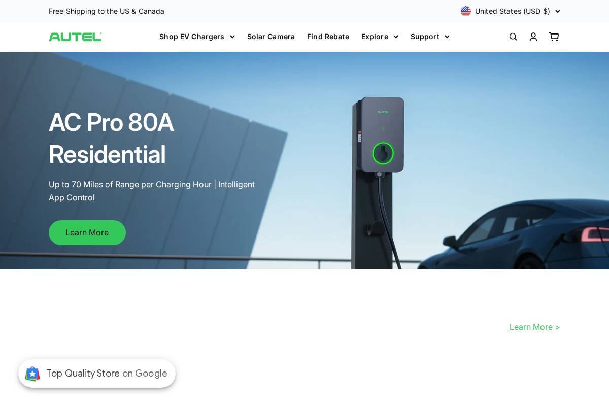 Autel Energy Store  homepage screenshot
