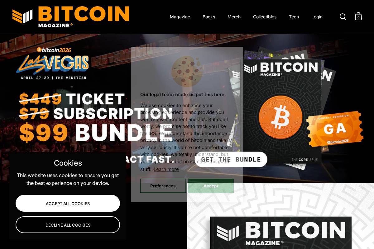 store.bitcoinmagazine.com homepage screenshot