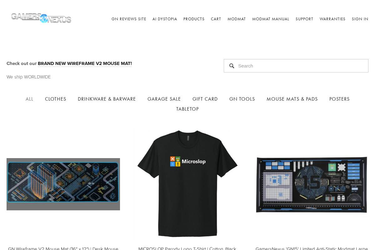store.gamersnexus.net homepage screenshot